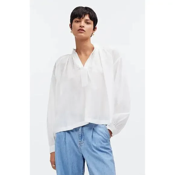 NWT Madewell Shirred Long-Sleeve Top Size Small White - Picture 2 of 8